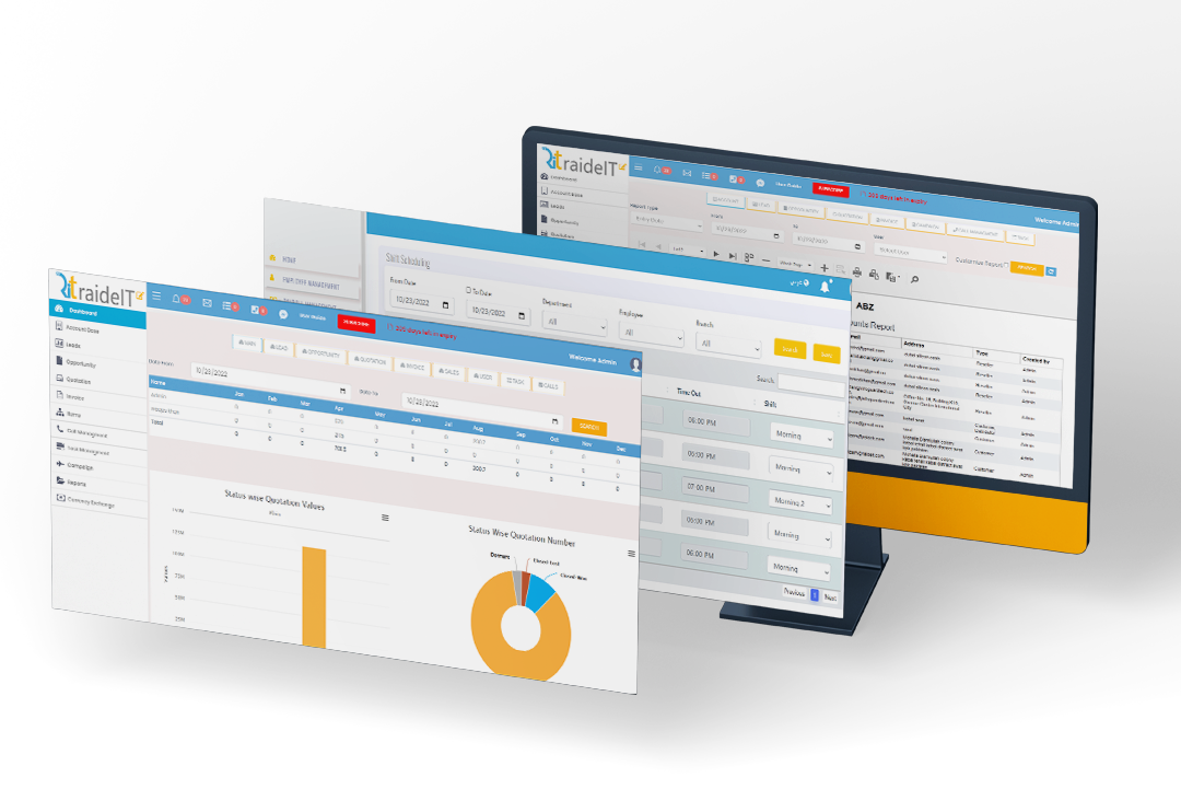 Screens display business management software